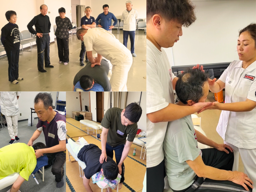 健友館整体師養成所で受講生が整体の実技講習を受けている様子